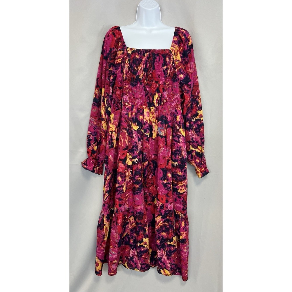Terra and Sky Brushed Abstract Squared Neck peasant dress size 1X